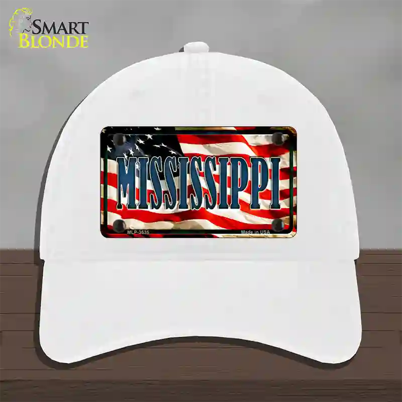 Mississippi USA Novelty License Plate Hat Unconstructed Cotton / White