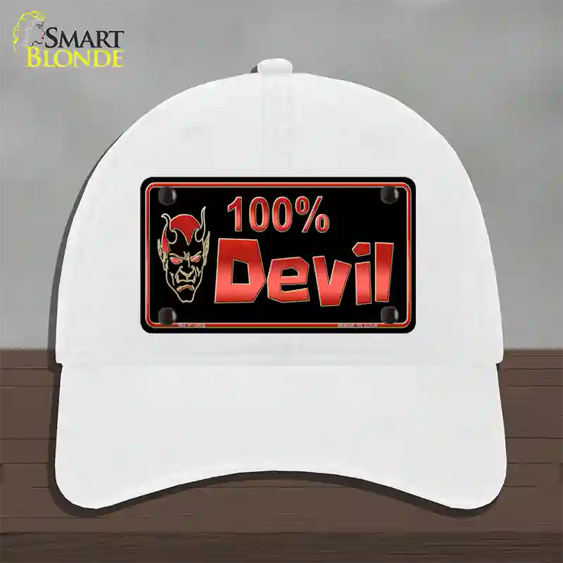 100% Devil Novelty License Plate Hat Unconstructed Cotton / White