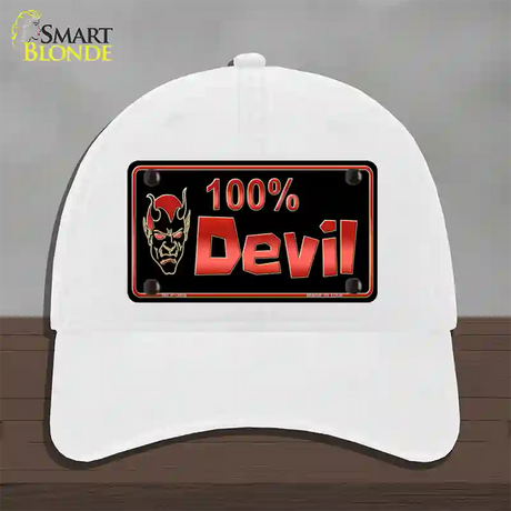 100% Devil Novelty License Plate Hat Unconstructed Cotton / White