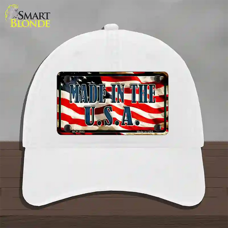 Made In The USA Flag Novelty License Plate Hat Unconstructed Cotton / White