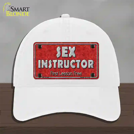 Sex Instructor Novelty License Plate Hat Unconstructed Cotton / White