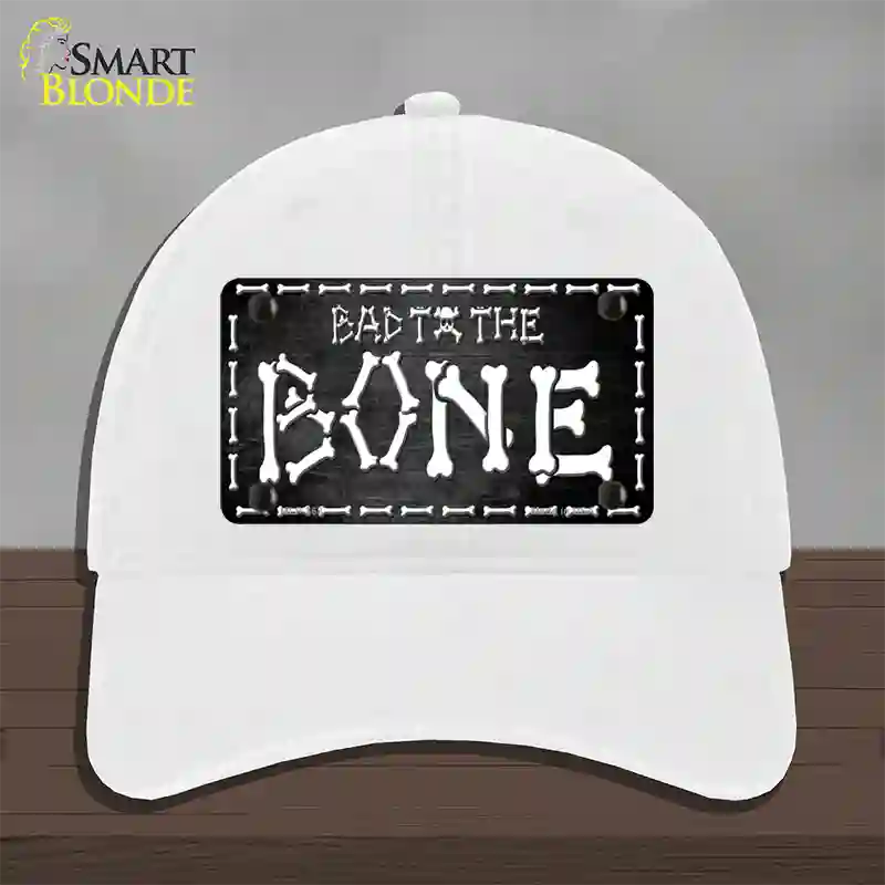 Bad To The Bone Skull Novelty License Plate Hat Unconstructed Cotton / White