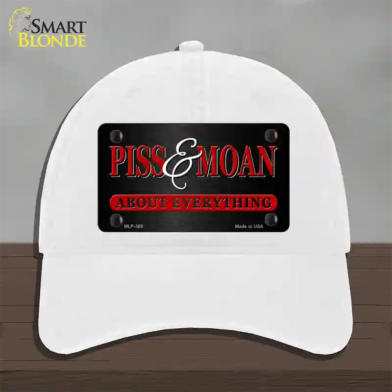 Piss & Moan Novelty License Plate Hat Unconstructed Cotton / White