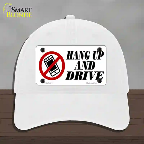 Hang Up And Drive Novelty License Plate Hat Unconstructed Cotton / White