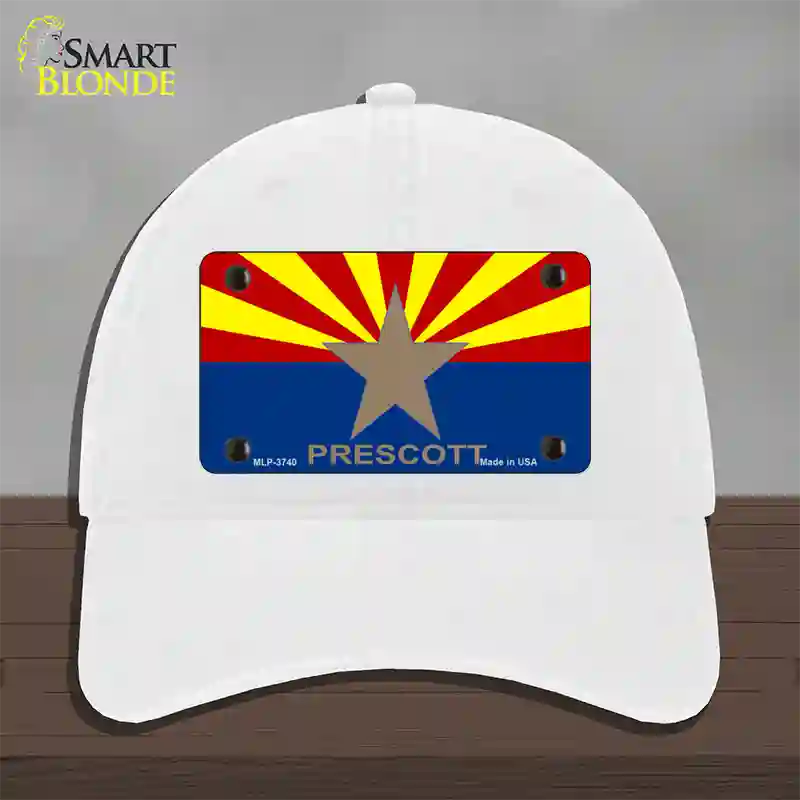 Prescott Arizona State Flag Novelty License Plate Hat Unconstructed Cotton / White