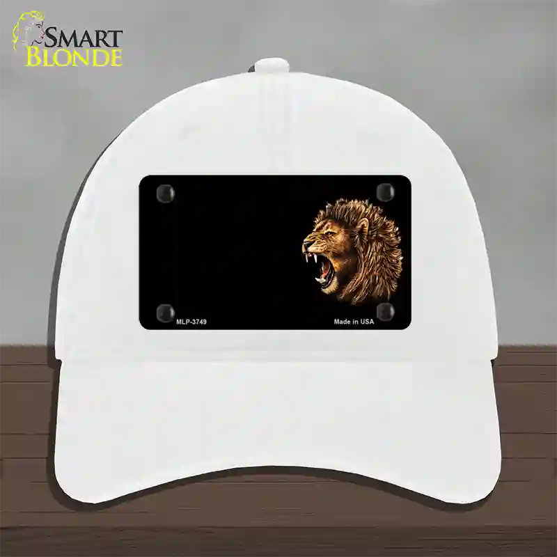 Lion Head Offset Novelty License Plate Hat Unconstructed Cotton / White