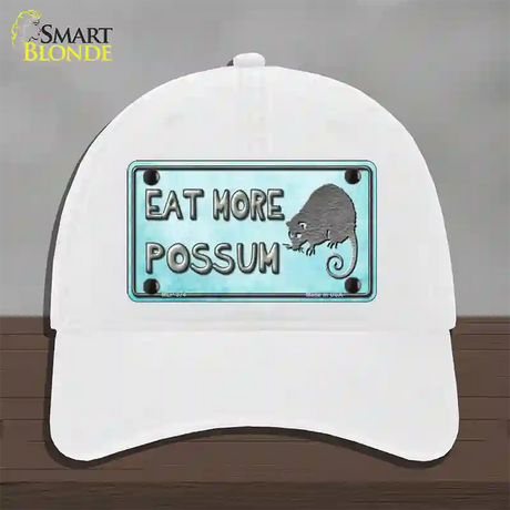 Eat More Possum Novelty License Plate Hat Unconstructed Cotton / White