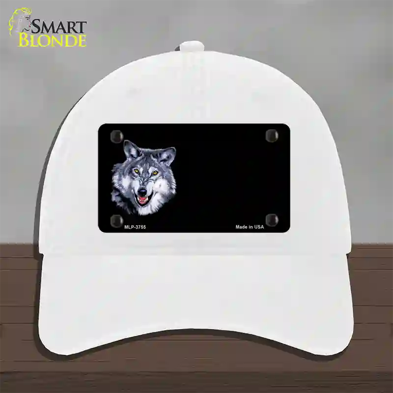 Wolf Offset Novelty License Plate Hat Unconstructed Cotton / White