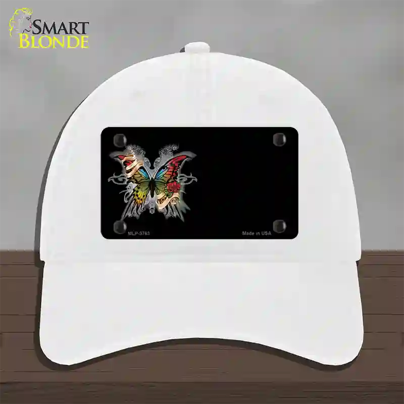 Butterfly Offset Novelty License Plate Hat Unconstructed Cotton / White