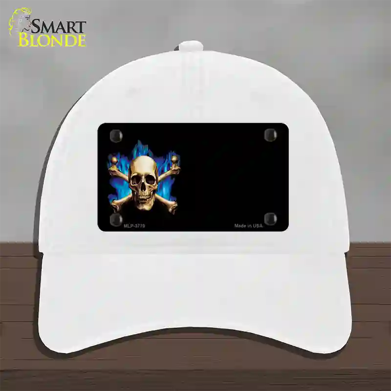 Skull Offset Novelty License Plate Hat Unconstructed Cotton / White