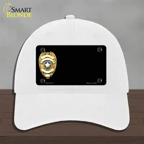 Police Badge Offset Novelty License Plate Hat Unconstructed Cotton / White