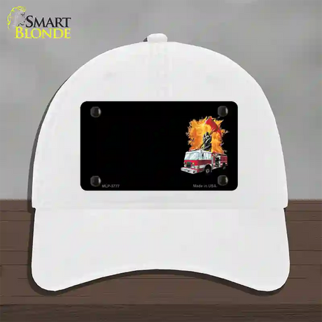 Fire Engine Flames Flaming Ax Offset Novelty License Plate Hat Unconstructed Cotton / White