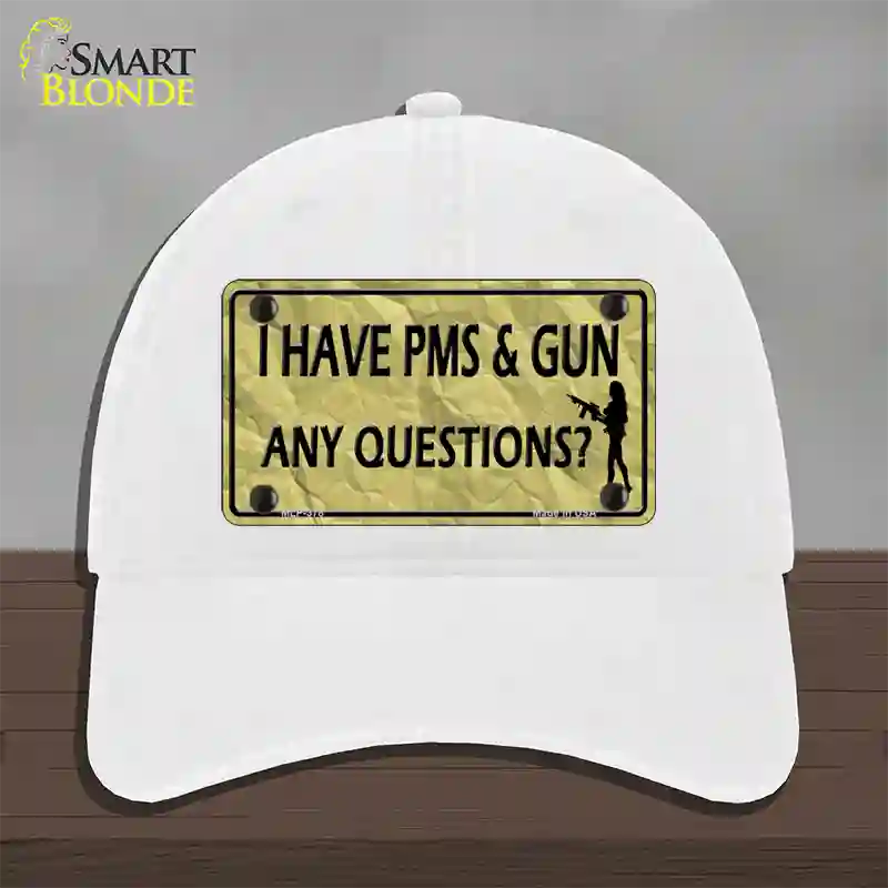 PMS And A Gun Novelty License Plate Hat Unconstructed Cotton / White