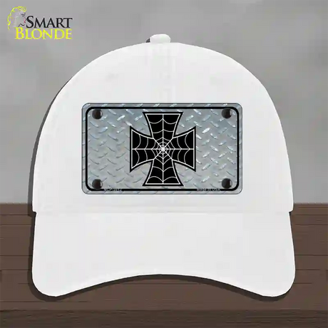 Maltese Cross Spider Web Novelty License Plate Hat Unconstructed Cotton / White