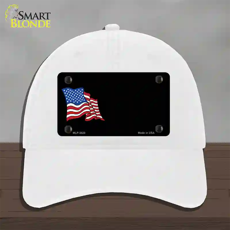 American Flag Offset Novelty License Plate Hat Unconstructed Cotton / White