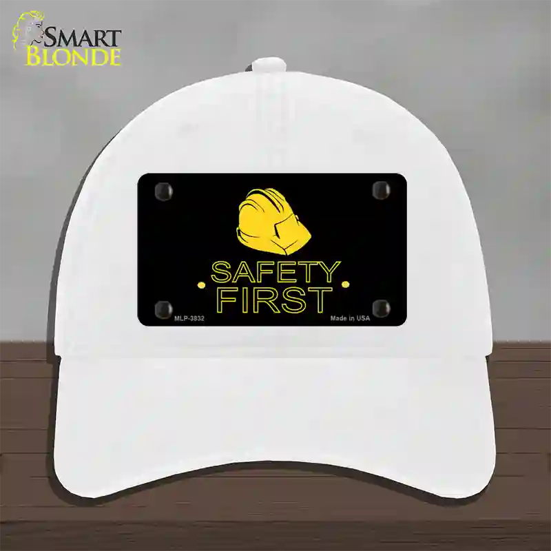 Safety First Novelty License Plate Hat Unconstructed Cotton / White