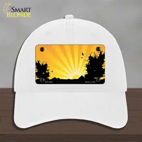 Southwest Orange Sunset Novelty License Plate Hat Unconstructed Cotton / White