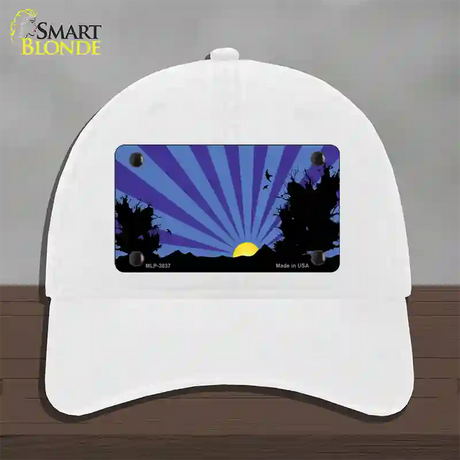 Southwest Purple Sunset Novelty License Plate Hat Unconstructed Cotton / White