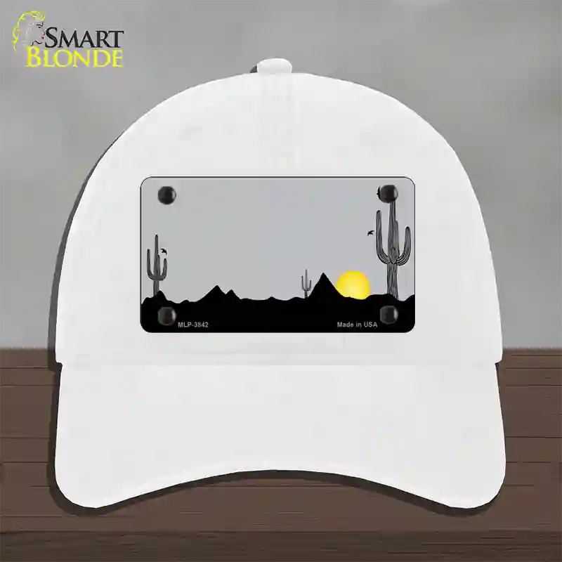 Southwest Cactus Sunrise Gray Novelty License Plate Hat Unconstructed Cotton / White