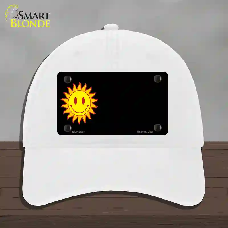 Sun Smiley Offset Novelty License Plate Hat Unconstructed Cotton / White