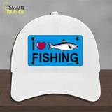 I Love Fishing Novelty License Plate Hat Unconstructed Cotton / White