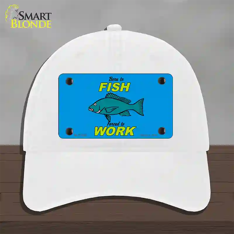 Born To Fish Novelty License Plate Hat Unconstructed Cotton / White