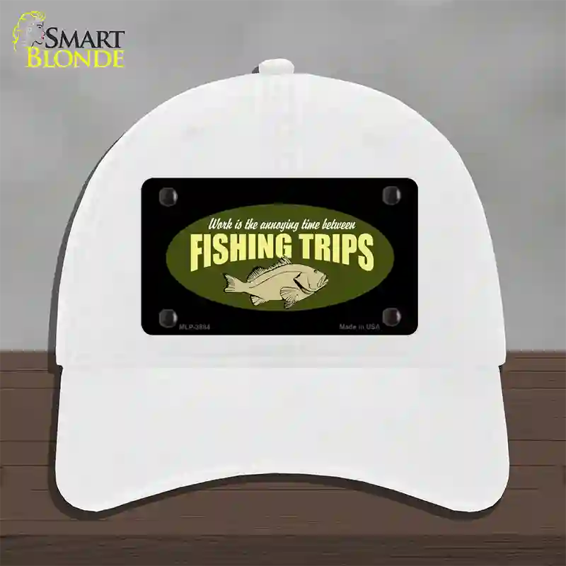 Fishing Trips Novelty License Plate Hat Unconstructed Cotton / White