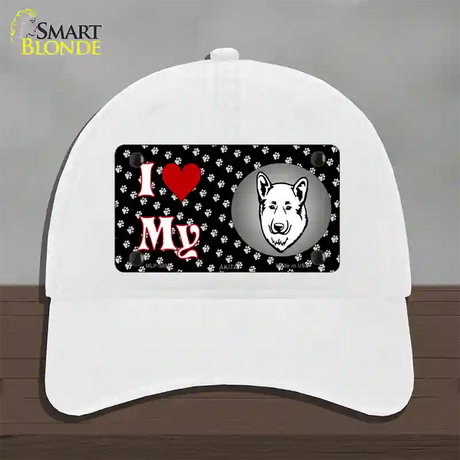 I Love My Akita Novelty License Plate Hat Unconstructed Cotton / White