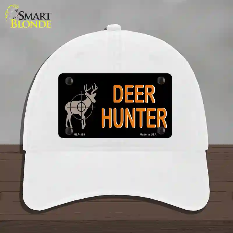 Deer Hunter Novelty License Plate Hat Unconstructed Cotton / White