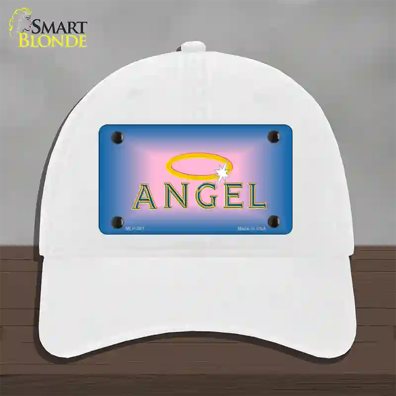 Angel Novelty License Plate Hat Unconstructed Cotton / White