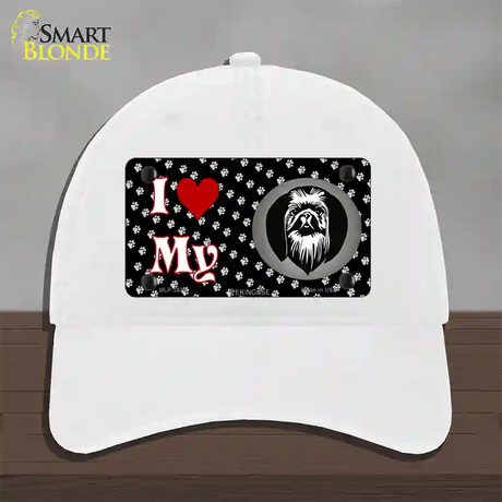 I Love My Pekingese Novelty License Plate Hat Unconstructed Cotton / White