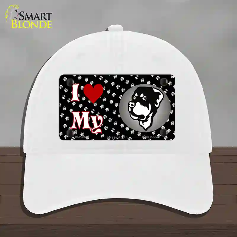 I Love My Rottweiler Novelty License Plate Hat Unconstructed Cotton / White