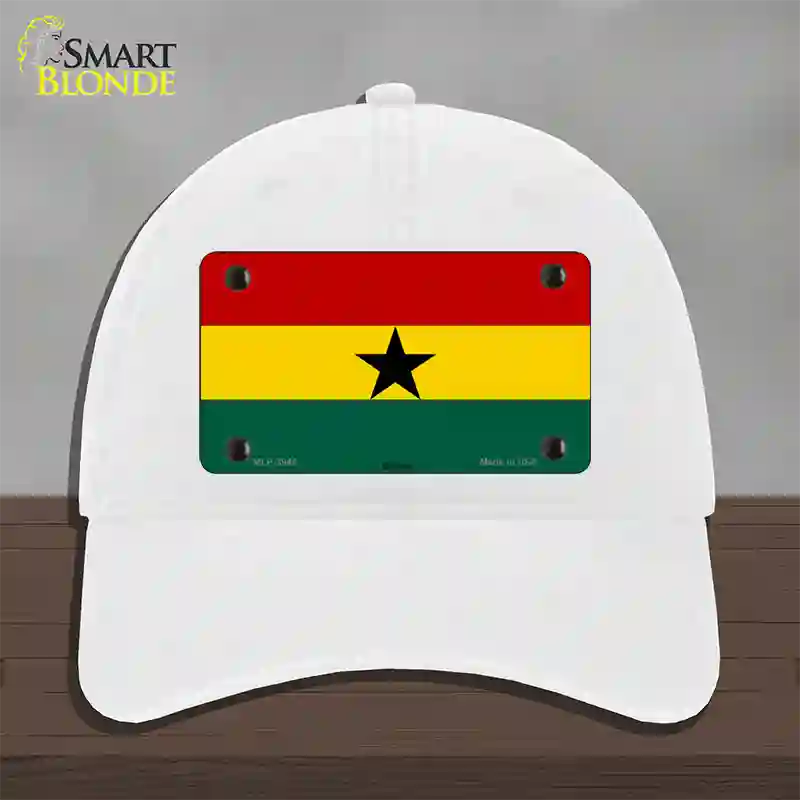 Ghana Flag Novelty License Plate Hat Unconstructed Cotton / White