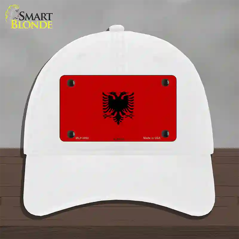 Albania Flag Novelty License Plate Hat Unconstructed Cotton / White