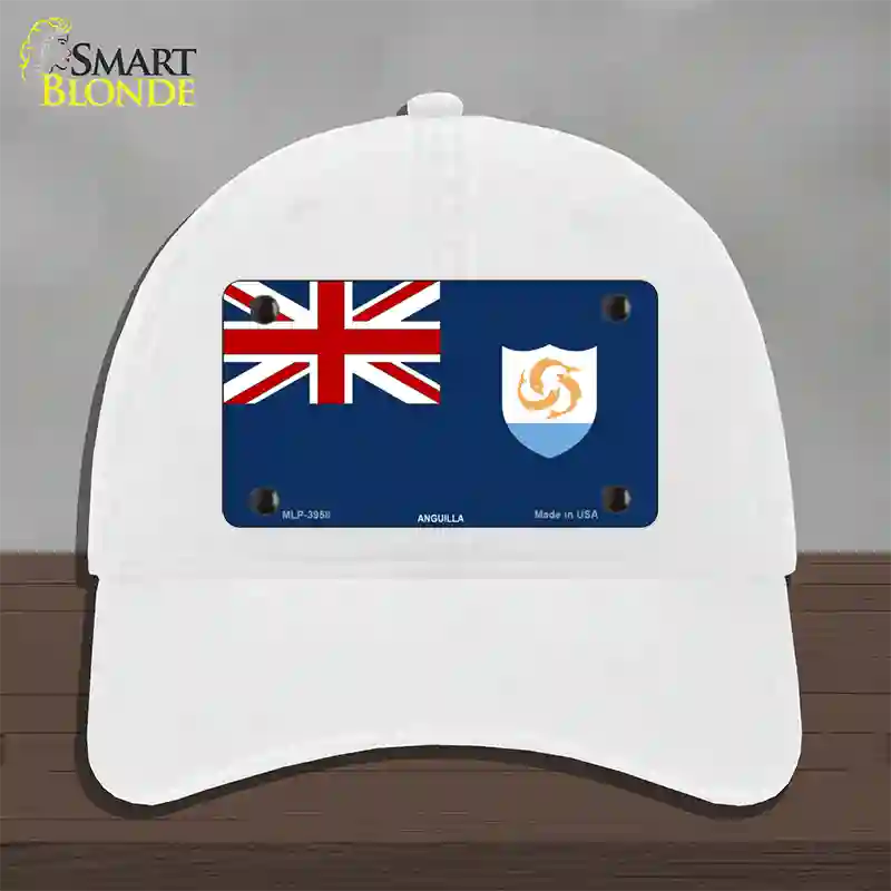 Anguilla Flag Novelty License Plate Hat Unconstructed Cotton / White