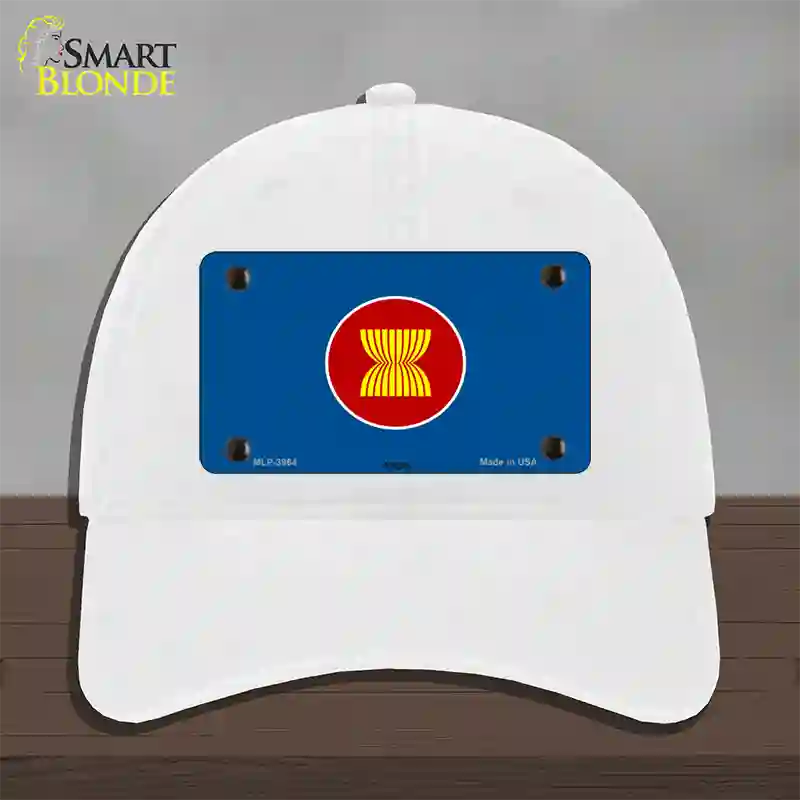 Asean Flag Novelty License Plate Hat Unconstructed Cotton / White