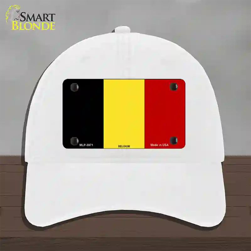 Belgium Flag Novelty License Plate Hat Unconstructed Cotton / White