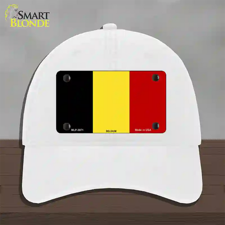 Belgium Flag Novelty License Plate Hat Unconstructed Cotton / White