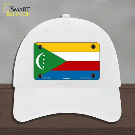 Comoros Flag Novelty License Plate Hat Unconstructed Cotton / White