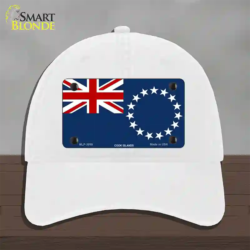 Cook Island Flag Novelty License Plate Hat Unconstructed Cotton / White