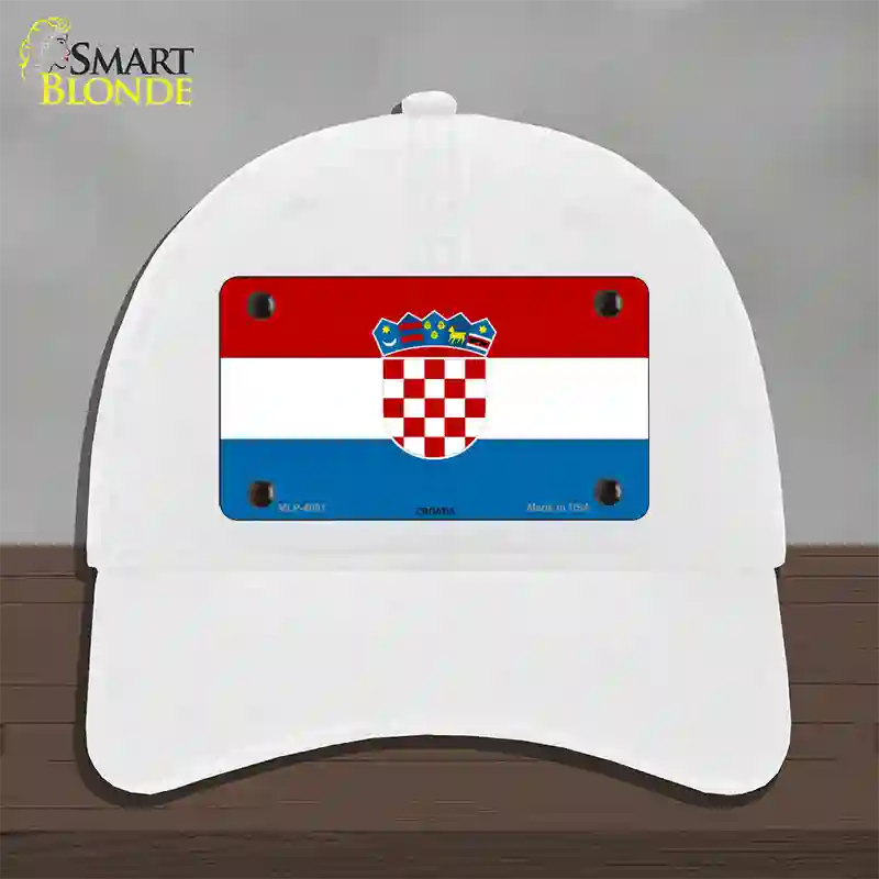 Croatia Flag Novelty License Plate Hat Unconstructed Cotton / White