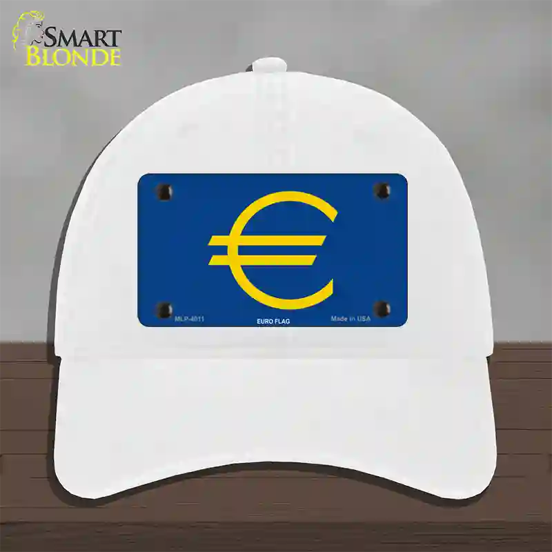 Euro Flag Novelty License Plate Hat Unconstructed Cotton / White