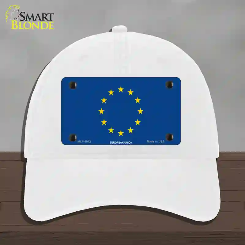 European Union Flag Novelty License Plate Hat Unconstructed Cotton / White