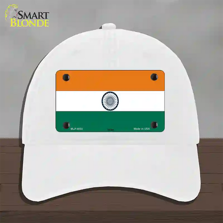 India Flag Novelty License Plate Hat Unconstructed Cotton / White