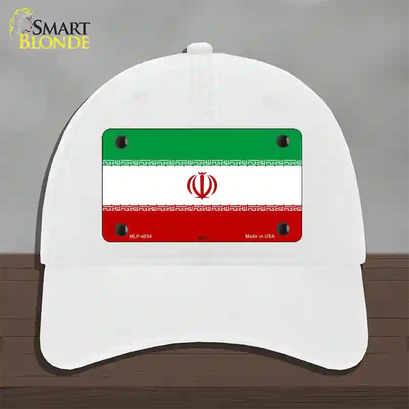 Iran Flag Novelty License Plate Hat Unconstructed Cotton / White