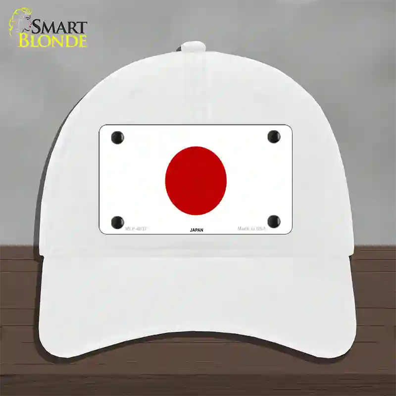 Japan Flag Novelty License Plate Hat Unconstructed Cotton / White