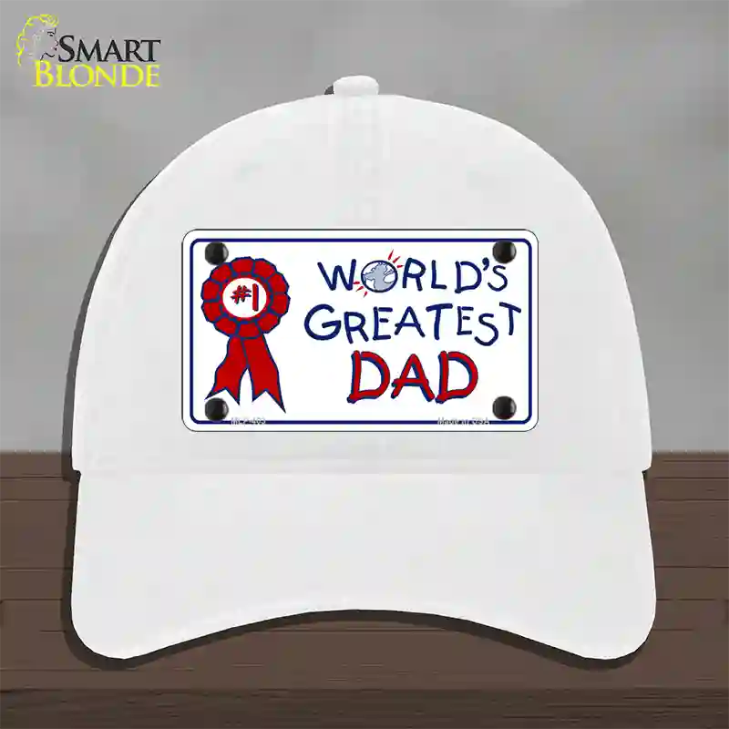 Worlds Greatest Dad Novelty License Plate Hat Unconstructed Cotton / White