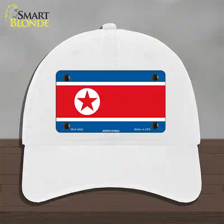 North Korea Flag Novelty License Plate Hat Unconstructed Cotton / White