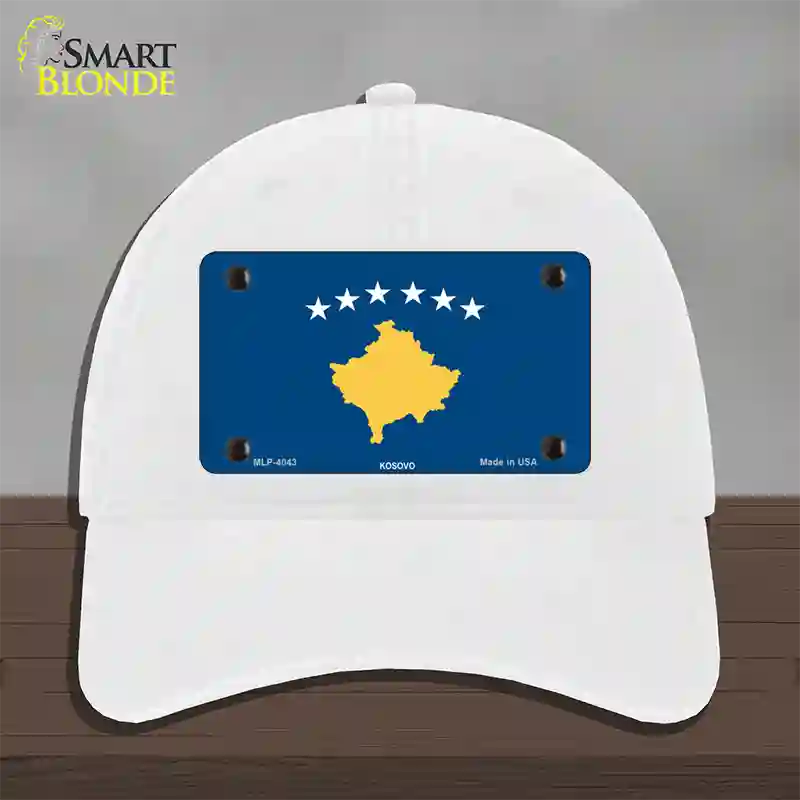 Kosovo Flag Novelty License Plate Hat Unconstructed Cotton / White