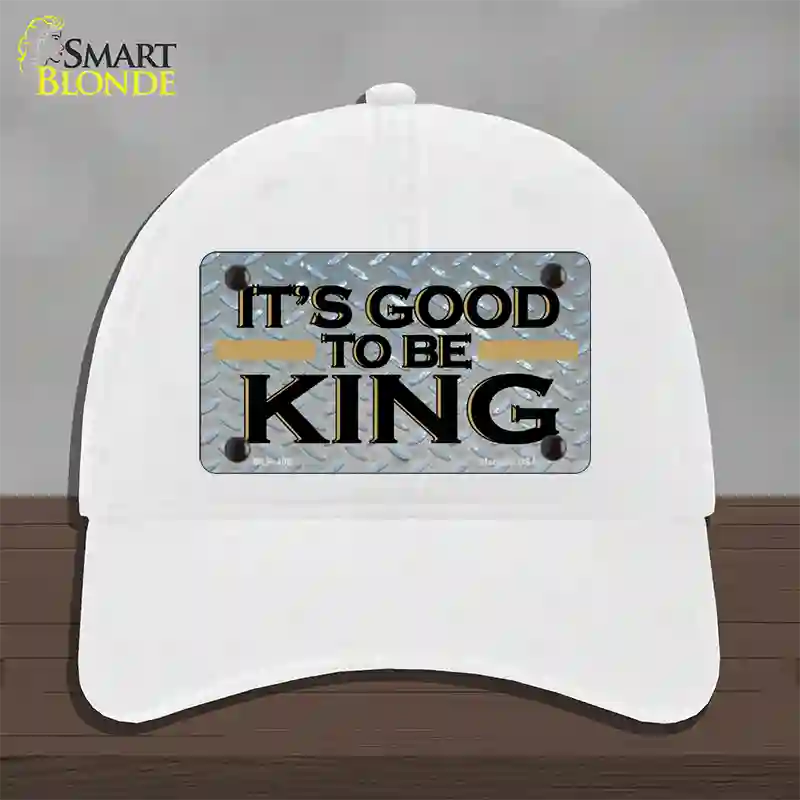 Good To Be King Novelty License Plate Hat Unconstructed Cotton / White